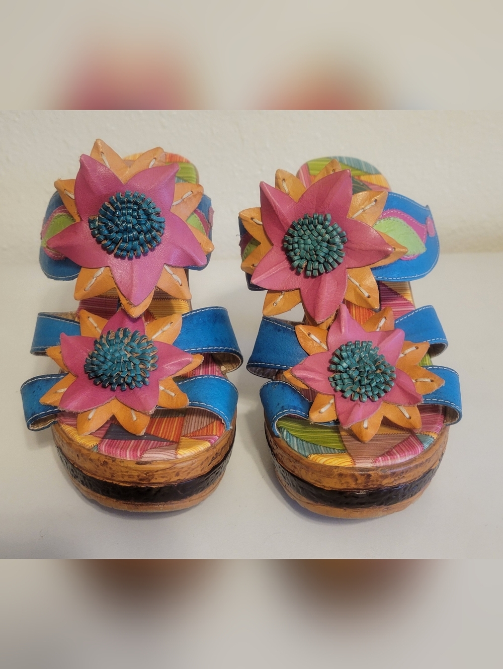 Elite by Corkys Keely Floral Platform Heels Colorful Boho Slip On Sandals 38